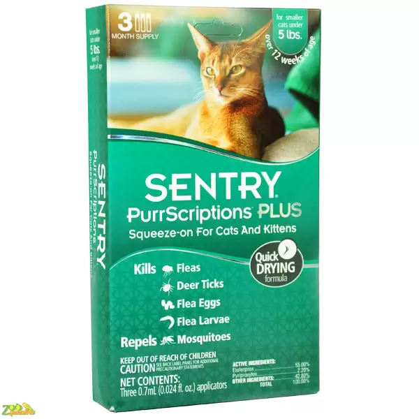 Капли от блох и клещей для кошек SENTRY ПУРРСКРИПШНС (PurrScriptions) до 2,2 кг 0,7мл 1шт-арт.19800