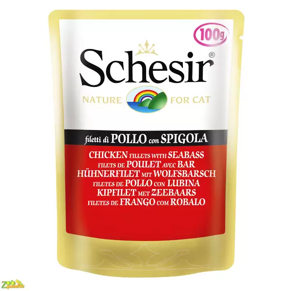 Консервы (влажный корм) для кошек Schesir (Chicken Seabass) Шезир КУРИЦА С ОКУНЕМ 100г (751092)