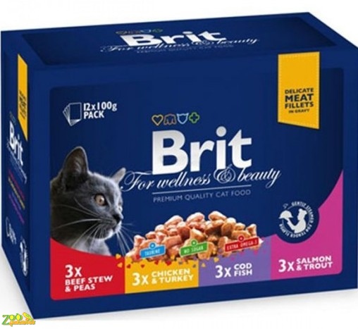 Консервы (влажный корм) для кошек Brit Premium Cat Pouch 1200г Семейная Тарелка Ассорти ( 4 вкуса)