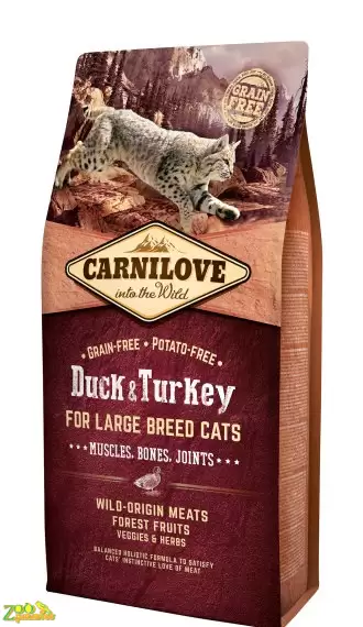 Сухой беззерновой корм для кошек крупных пород Carnilove Cat Duck & Turkey Large Breed (индейка…