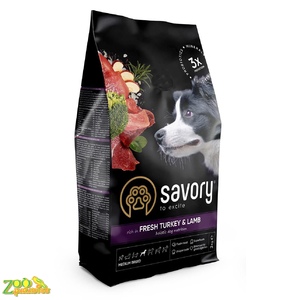 Сухой корм для собак средних пород Savory индейка и ягненок 12 кг