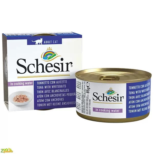 Schesir Tuna with Whitebaits ШЕЗИР ТУНЕЦ С АНЧОУСАМИ в бульоне натуральные консервы для котов,…