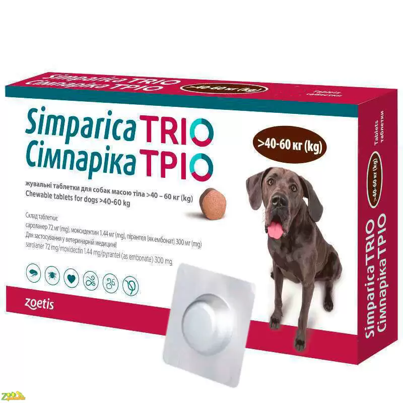 Simparica TRIO (Сімпаріка ТРІО) - Протипаразитарні жувальні таблетки від бліх, гельмінтів та…