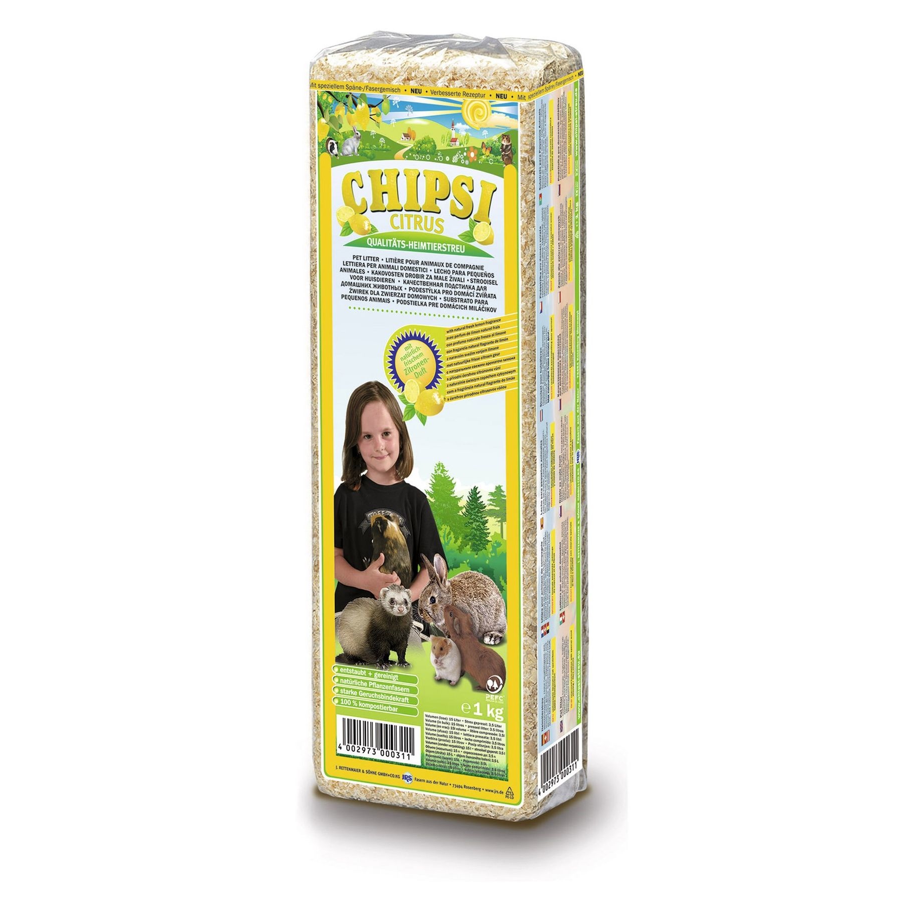 Chipsi Citrus подстилка с ароматом цитрусовых для мелких домашних животных 15 л JRS300031