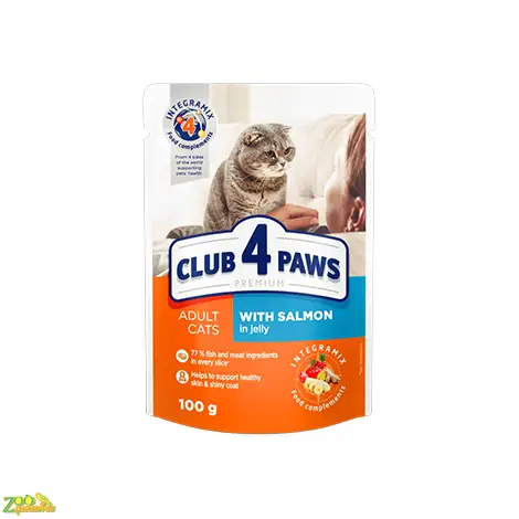 CLUB 4 PAWS ПРЕМИУМ "с лососем В ЖЕЛЕ" 85 г 24 шт